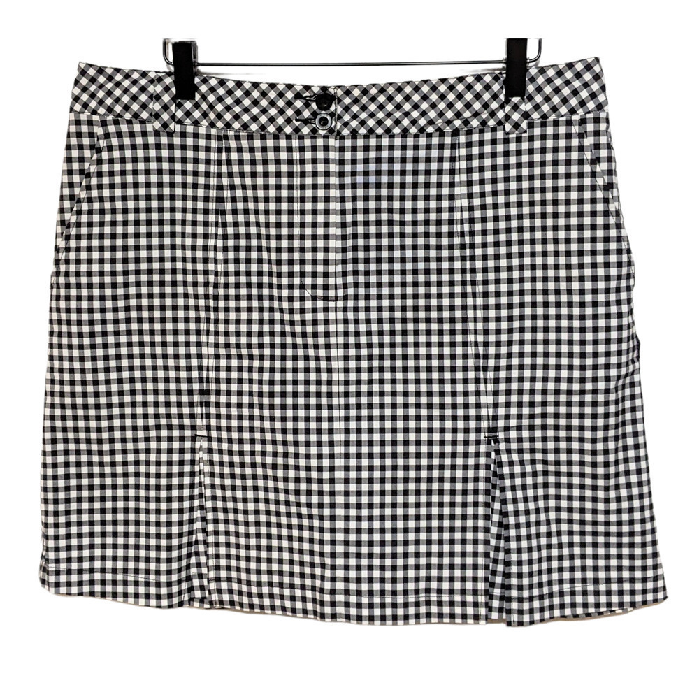 N'VO by Lanctot 12 Black White Gingham Plaid Pleated Golf Skort Buttons Zip